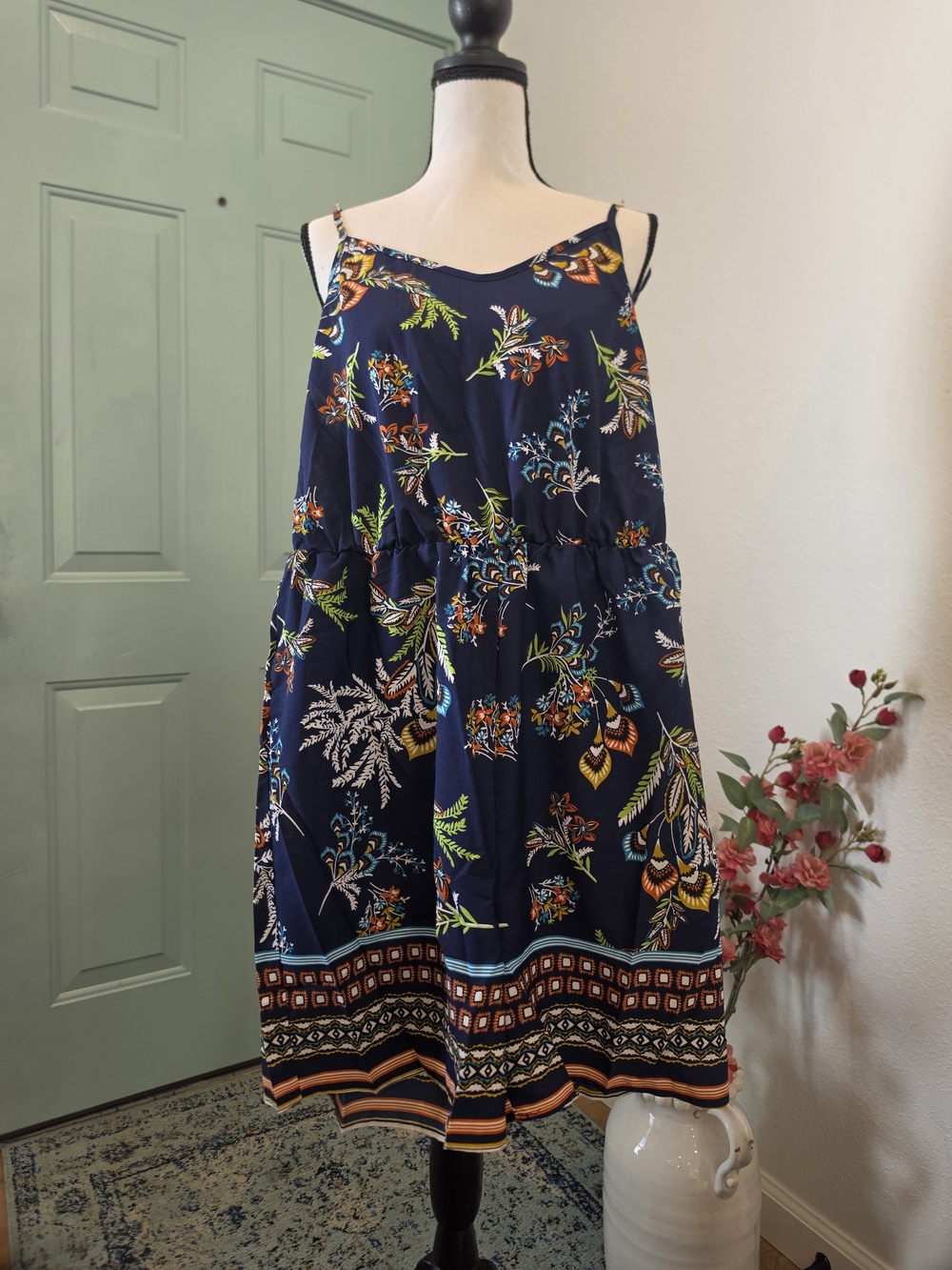Sleeveless Navy Floral Romper - Lightweight Summer Romper - XL